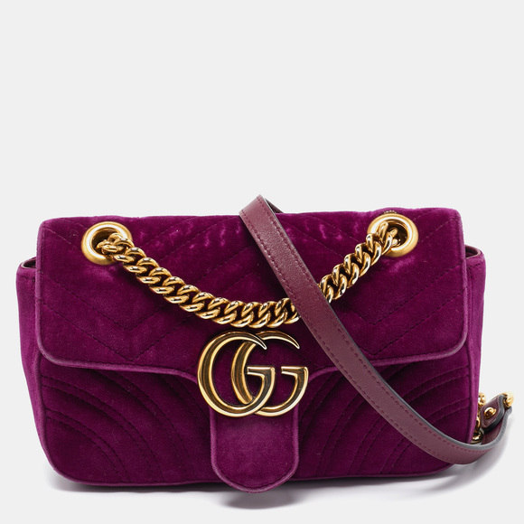 Gucci Handbags - GUCCI Magenta Matelasse Velver Mini GG Marmont Shoulder Bag